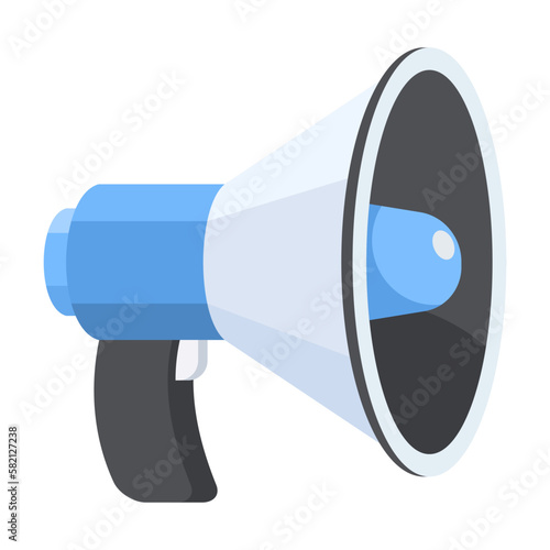 Blue Megaphone on isolated white background. Vector illustration cartoon flat design outline object.