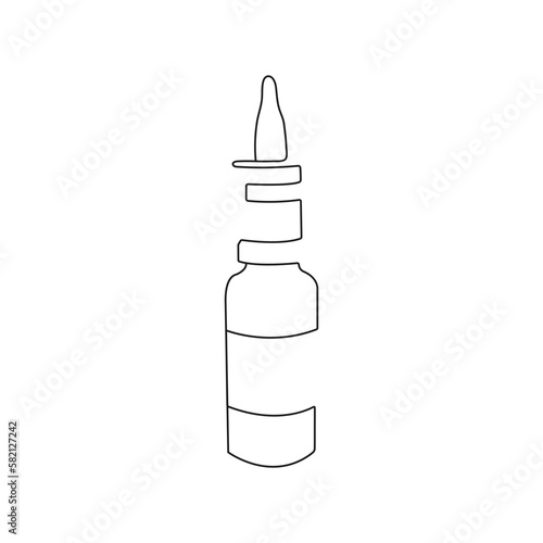 Nasal spray bottle. One line art. Healthcare and medical concept. Hand drawn vector illustration.