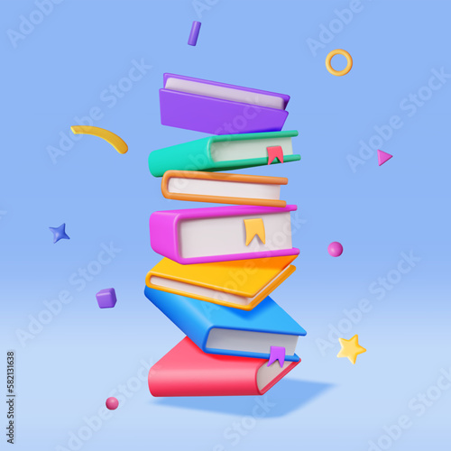 3D Stack of Falling Closed Books Isolated. Render Pile of Books Icon. Set of Educational or Business Literature. Reading Education, E-book, Literature, Encyclopedia, Textbook. Vector Illustration