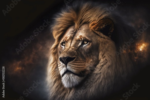 king lion simba portrait against dark sky, created with generative ai