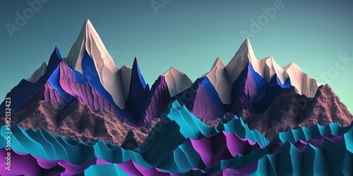 Minimal abstract background with a shaggy surface and blue and purple peaks over sur mountains, Generative AI photo