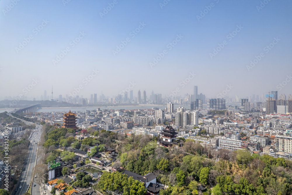 Aerial scenery of Yellow Crane Tower in Wuhan, China