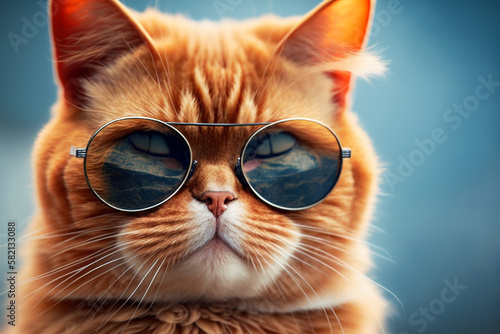 Cool ginger cat with sunglasses. Generative ai.