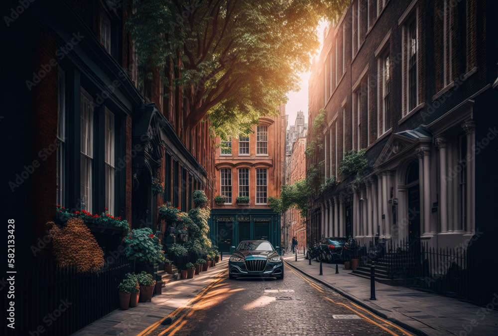 Image of a back alley in the city of London, Generative AI
