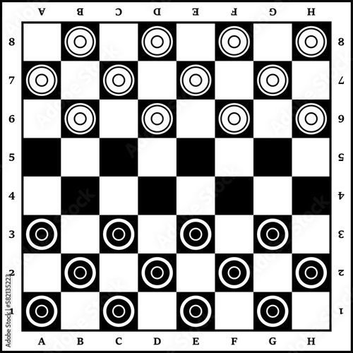 Wallpaper Mural A chessboard in a vector isolated on a white background. The board is a top view. Black and white round chips. Checkers. Board game Checkers. Chessboard and checkers on it Torontodigital.ca