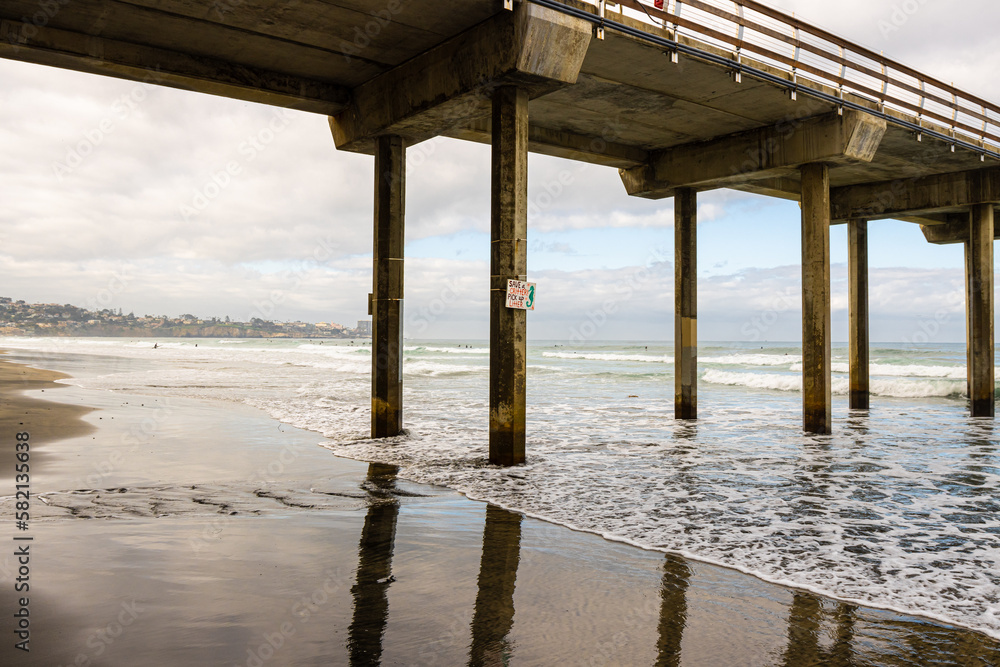 Reflections on The Sand of La Jolla Shores Beach With Scripps Memorial Pier, La Jolla, California, USA