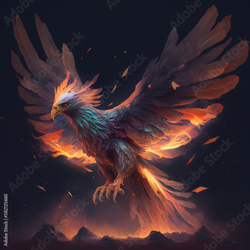 Illustration of a phoenix. Generative AI.