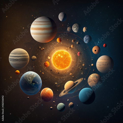 Illustration of the solar system. Generative AI.