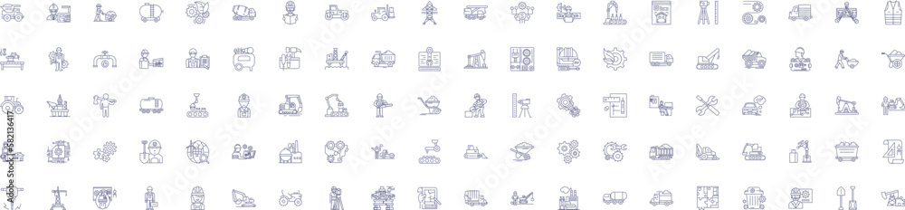 Mining line icons signs set. Design collection of Extracting, Digging, Unearthing, Uncovering, Drilling, Essaying, Quarrying, Panning outline concept vector illustrations