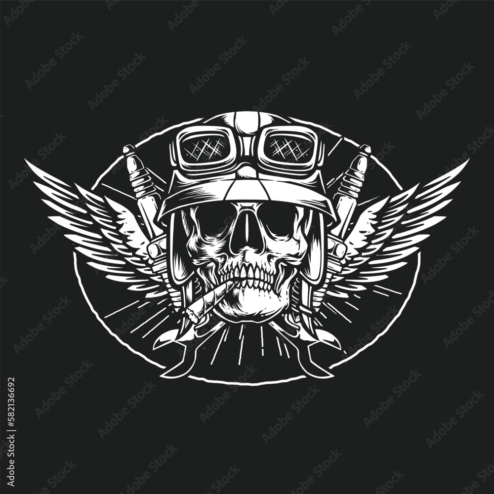 Obraz premium vintage skull biker with wings logo