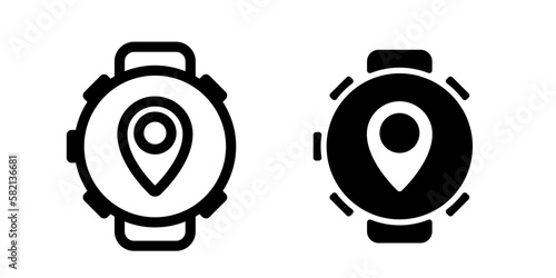 Set of wrist watch with gps pin icon illustration
