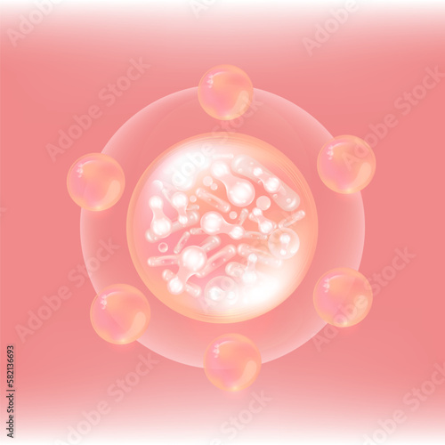 Probiotic and Hyaluronic acid skin solutions ad, pink collagen, and vitamin serum drops with cosmetic advertising background ready to use illustration vector.