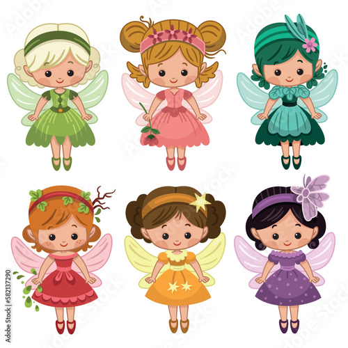 Set of clipart cute fairies. Vector illustration.