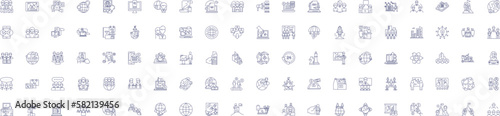 Global business line icons signs set. Design collection of Global, Business, International, Commerce, Marketing, Economy, Trade, Finance outline concept vector illustrations