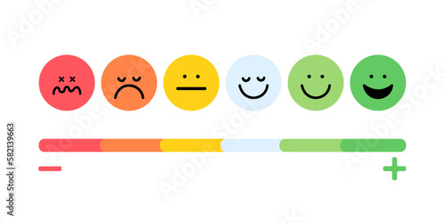 Set of Emoji Colored Flat Icons. Vector Set of Emoticons. Sad and Happy Mood Icons. Vote Scale Symbol Set.
