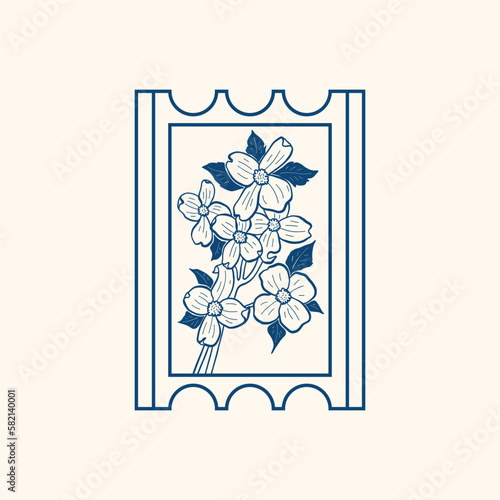 Minimalistic flower graphic sketch drawing, black icon, stamp, trendy tattoo design, floral botanic elements vector illustration.