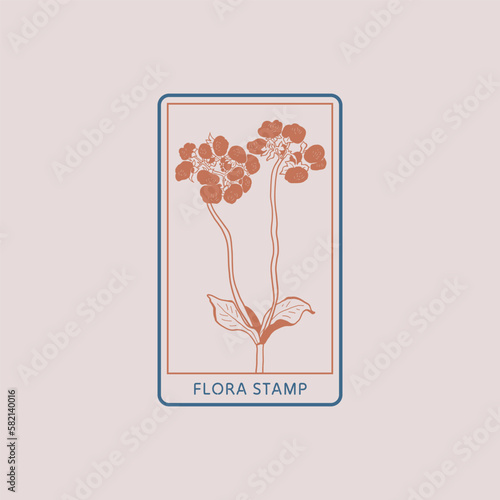 Minimalistic flower graphic sketch drawing, black icon, stamp, trendy tattoo design, floral botanic elements vector illustration.