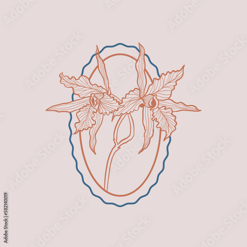 Minimalistic flower graphic sketch drawing, black icon, stamp, trendy tattoo design, floral botanic elements vector illustration.