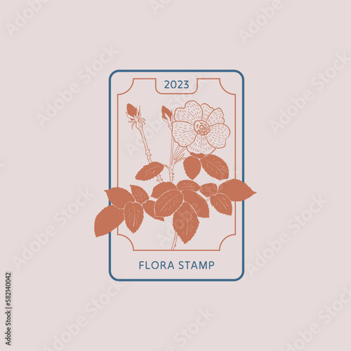 Minimalistic flower graphic sketch drawing, black icon, stamp, trendy tattoo design, floral botanic elements vector illustration.