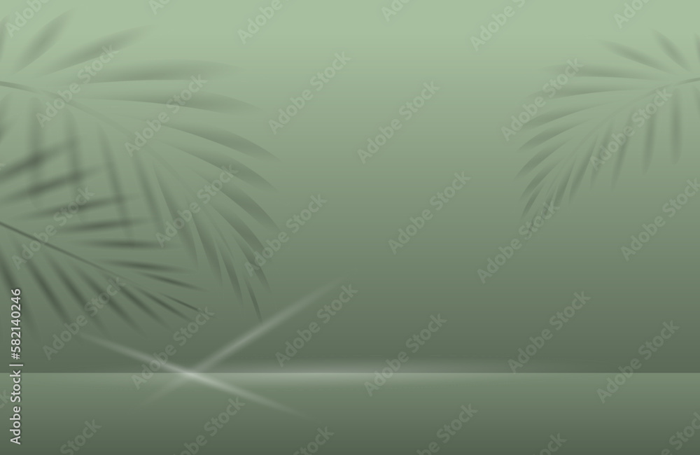 Bright interior with shadows from tropical leaves.
 3d vector illustration. Free space for copying.

