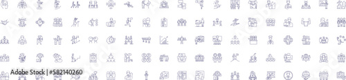 Business operations line icons signs set. Design collection of Commerce, Financing, Marketing, Planning, Consulting, Logistics, Networking, Staffing outline concept vector illustrations