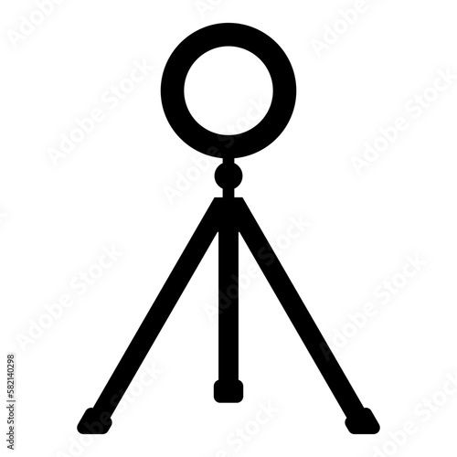 Ring lighting studio lamp light LED selfie lamp with tripod for mobile phone use blogger icon black color vector illustration image flat style