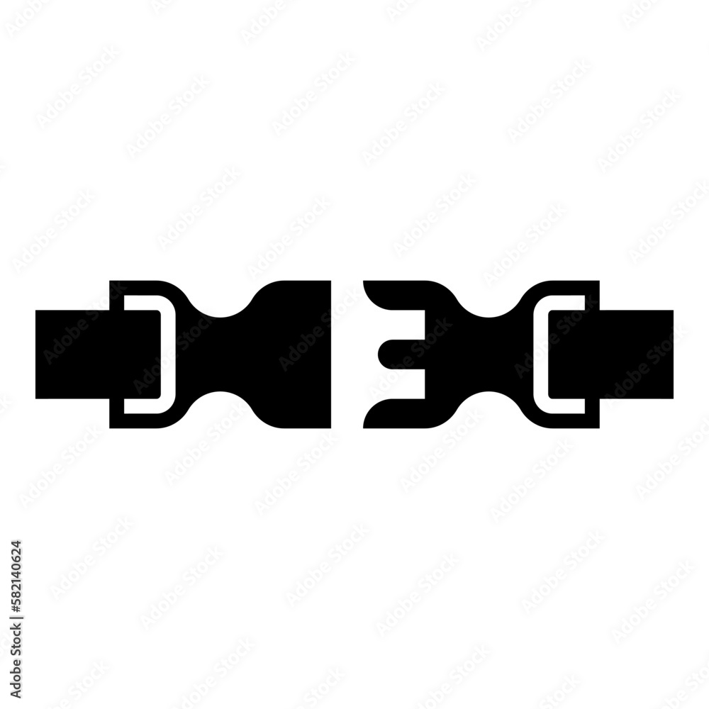 Buckle fastener clasp furniture for clothes system of fast snap join for backpack bag opened icon black color vector illustration image flat style