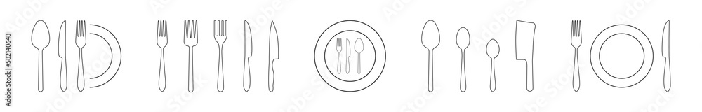 Cutlery set. Various fork, spoon and knife icons Cutlery set. Various fork, spoon and knife icons