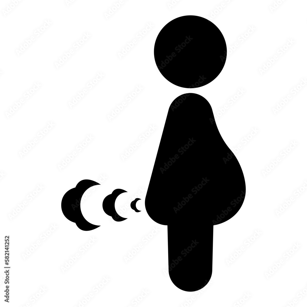 Vetor de Pregnant woman farts break wind farting bloating gas cloud