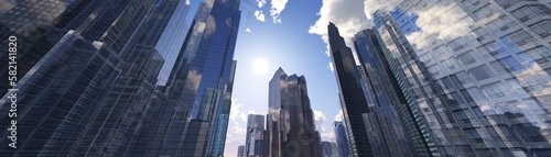 Photography Panoramic view of the city, panorama of a modern city with skyscrapers against a