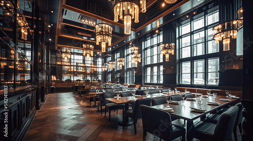 Inside a Modern Gourmet Restaurant with luxury Lavish Decor, Generative AI