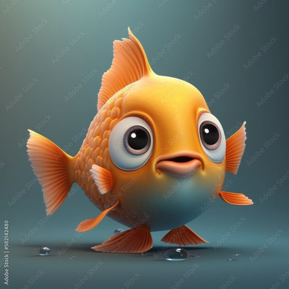 3D Cartoon Fish Character with a Happy Smile generative ai 3D Cartoon Fish Character with a Happy Smile generative ai