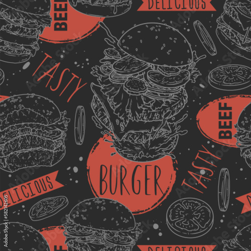 Beef burger pattern seamless colorful