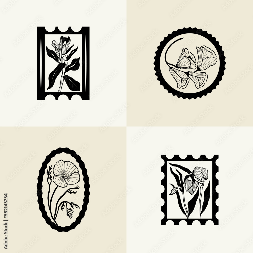 Minimalistic flower graphic sketch drawing, black icon, stamp, trendy tattoo design, floral botanic elements vector illustration. Minimalistic flower graphic sketch drawing, black icon, stamp, trendy tattoo design, floral botanic elements vector illustration.