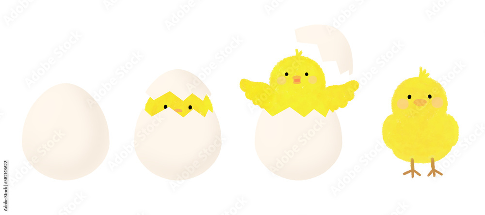 Illustration of a chick breaking out of an eggshell, 달걀 껍질 깨고 나오는 병아리 일러스트 Illustration of a chick breaking out of an eggshell, 달걀 껍질 깨고 나오는 병아리 일러스트