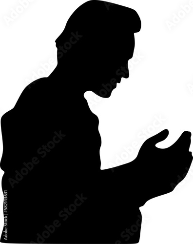 arabic man praying silhouette,black white background,vector illustration photo