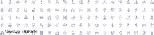 Casual activities line icons signs set. Design collection of Sports, Movies, Eating, Shopping, Games, Socializing, Hiking, Jogging outline concept vector illustrations