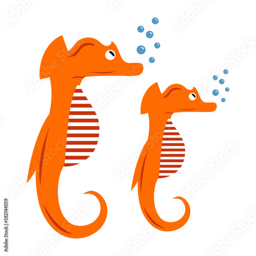 Seahorses concept, fried squid vector design, Sea Food symbol, Underwater Animals aquatic Common species illustration 