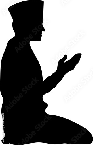 arabic man praying silhouette,black white background,vector illustration