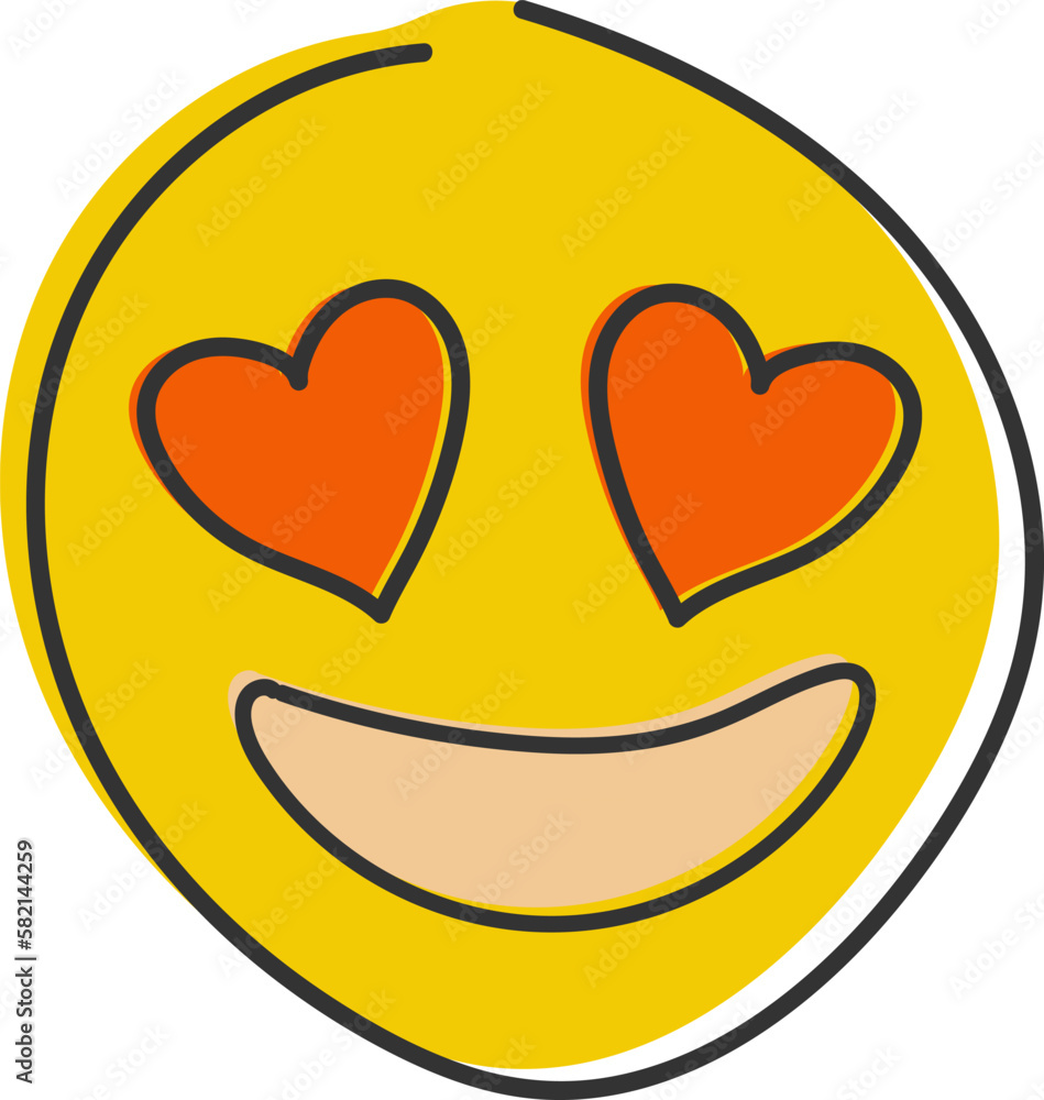 Love struck Emoji. Emoticon with heart shaped eyes. Hand drawn, flat style emoticon. Love struck Emoji. Emoticon with heart shaped eyes. Hand drawn, flat style emoticon.