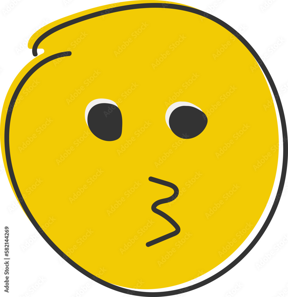 Fototapeta premium Kissing emoji with open eyes. Kiss emoticon with happy blushing face. Hand drawn, flat style emoticon.