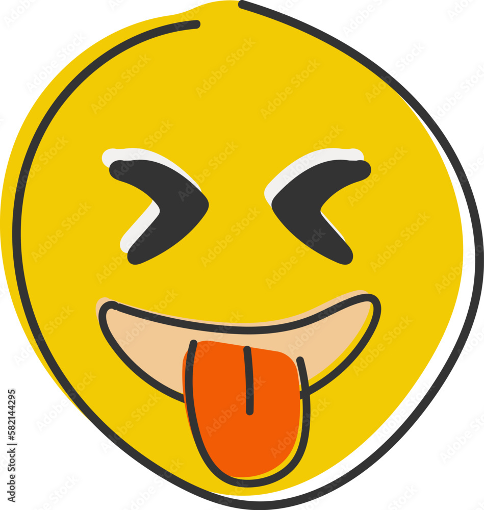 Taunting emoji. Squinting face, grin with tongue out and opened eyes. Hand drawn, flat style emoticon. Taunting emoji. Squinting face, grin with tongue out and opened eyes. Hand drawn, flat style emoticon.