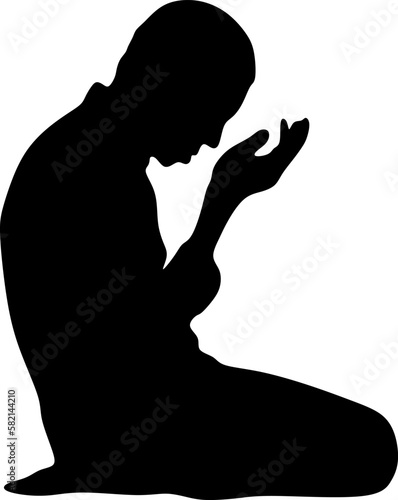 arabic man praying silhouette,black white background,vector illustration