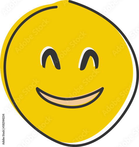 Cute smiling emoji. Happy face with flushed cheeks, cheerful embarrassed. Hand drawn, flat style emoticon.