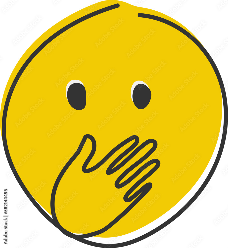 Fototapeta premium Chuckle Emoji. Emoticon cover mouth with hand while laughing. Hand drawn, flat style emoticon.
