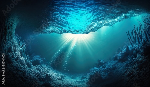 Underwater Sea - Deep Water Abyss With Blue Sun light
 photo