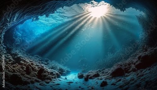Underwater Sea - Deep Water Abyss With Blue Sun light 