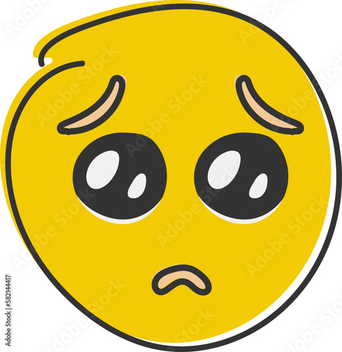 Pleading face emoji. Yellow face emoji with a small frown, and large eyes, as if begging or pleading.Popular chat elements.