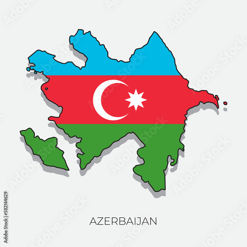 Azerbaijan map and flag. Detailed silhouette vector illustration