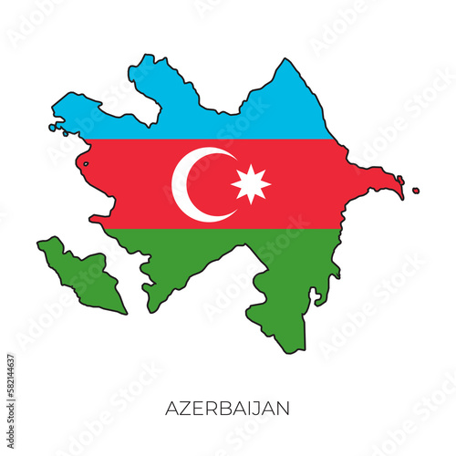 Azerbaijan map and flag. Detailed silhouette vector illustration